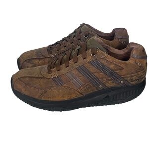 Skechers Shape Ups Brown Leather Walking Shoes Mens 11 Wide Comfort Sneakers